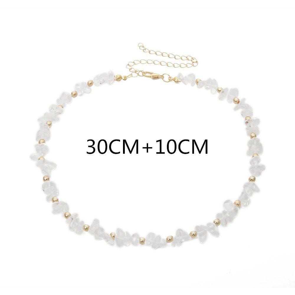 Vòng Cổ Choker Dáng Dài Đính Hạt Màu Trắng Trong Suốt Phong Cách Biển Thanh Lịch|Trang Sức Vòng Cổ