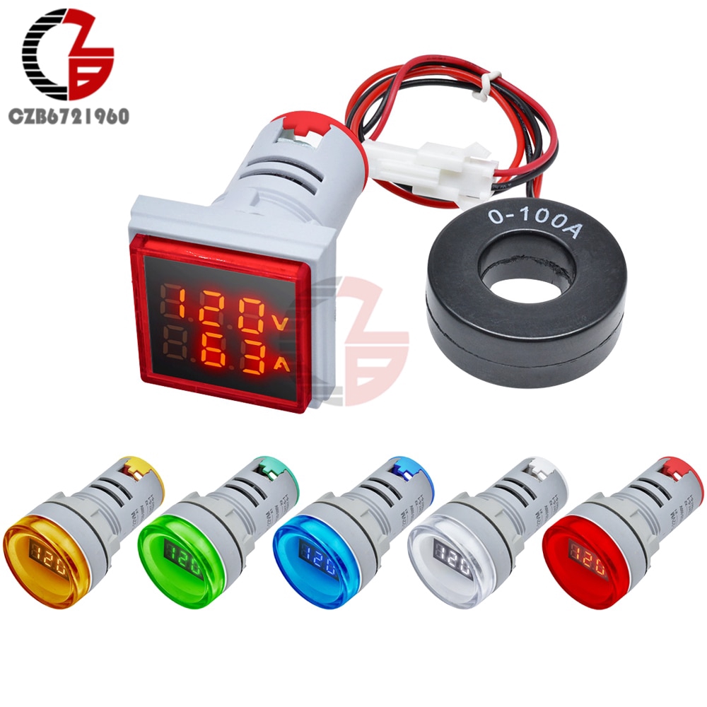 Đồng hồ vôn kế kỹ thuật số đo điện áp dòng điện kiểu vuông tròn 110V 220V 10A 20A AC 50-500V 0-100A