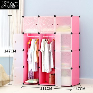 Tủ ghép đựng quần áo 12 ô khung hồng cửa trong vân 111*147*47cm - Nội Thất Nghệ Thuật Forever