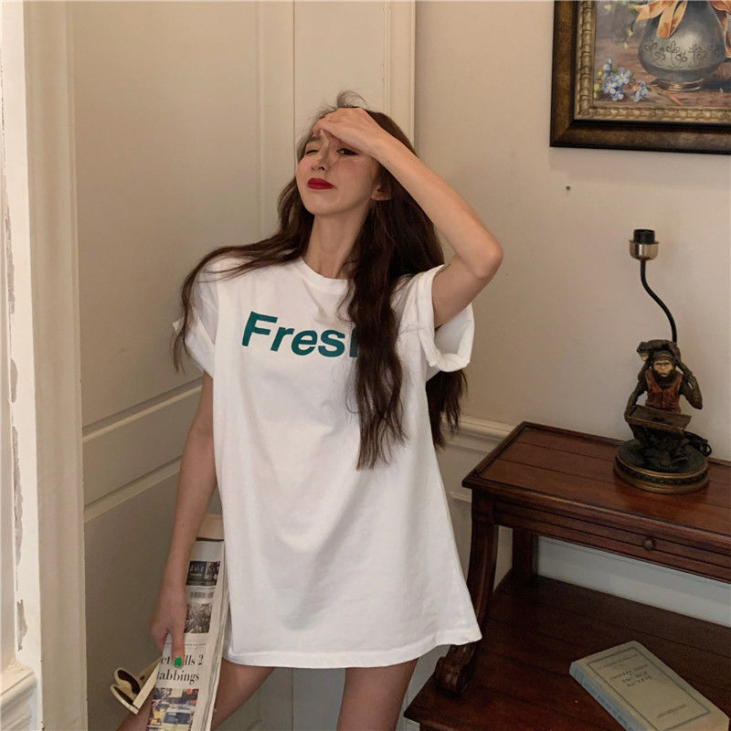 Áo Thun Form Rộng In Chữ Phong Cách Hàn Quốc Cho Nữ