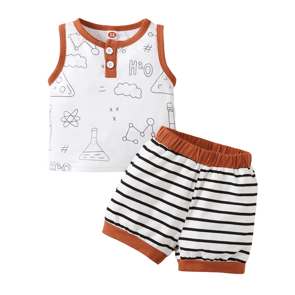 Set trang phục thể thao 2 mảnh MIKRDOO gồm áo không tay + quần short họa tiết kẻ sọc thời trang mùa hè cho bé trai