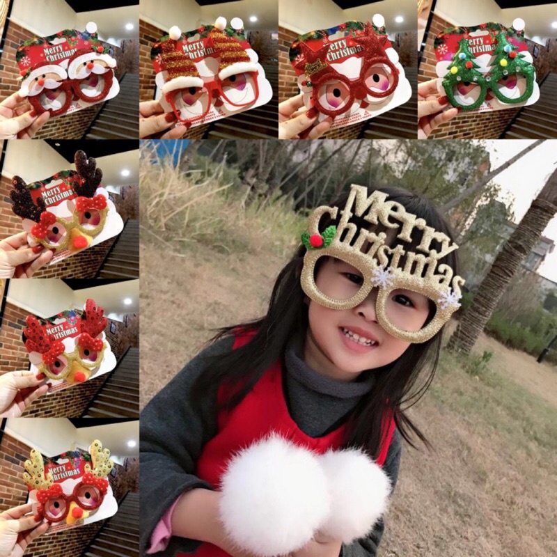 Kính mắt thiết kế tuần lộc/ cây thông noel/ chữ Merry Christmas/ nơ đáng yêu dành cho trang trí Giáng Sinh