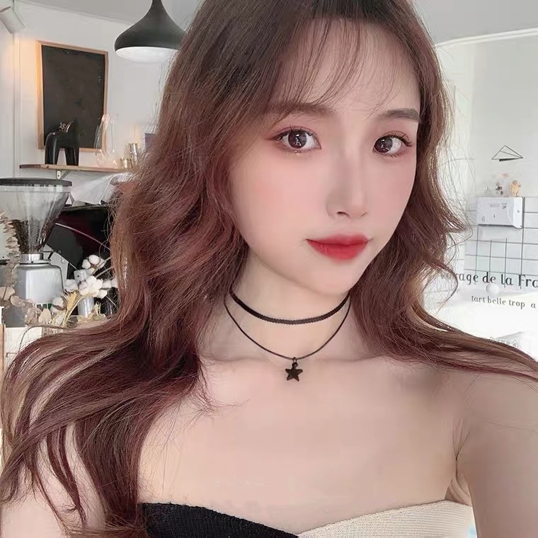 Vòng cổ Choker Hai Lớp Mặt Ngôi Sao Màu Đen Đơn Giản Thời Trang Cho Nữ