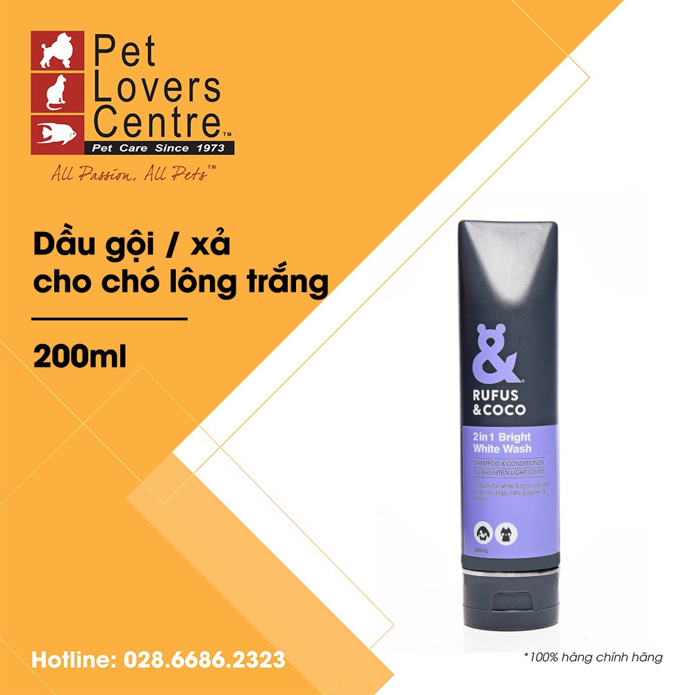 [xuất xứ Úc] Dầu gội / xả 2 trong 1 cho chó lông trắng RUFUS &amp; COCO  BRIGHT WHITE WASH SHAMPOO 200ml (6.76oz)