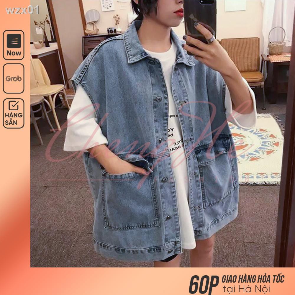 Áo Khoác Sát Nách Gile Bò Nam Nữ Phong Cách Bụi Bặm/ Áo Khoác Jeans Dáng Rộng Ullzang Unisex A☺❤