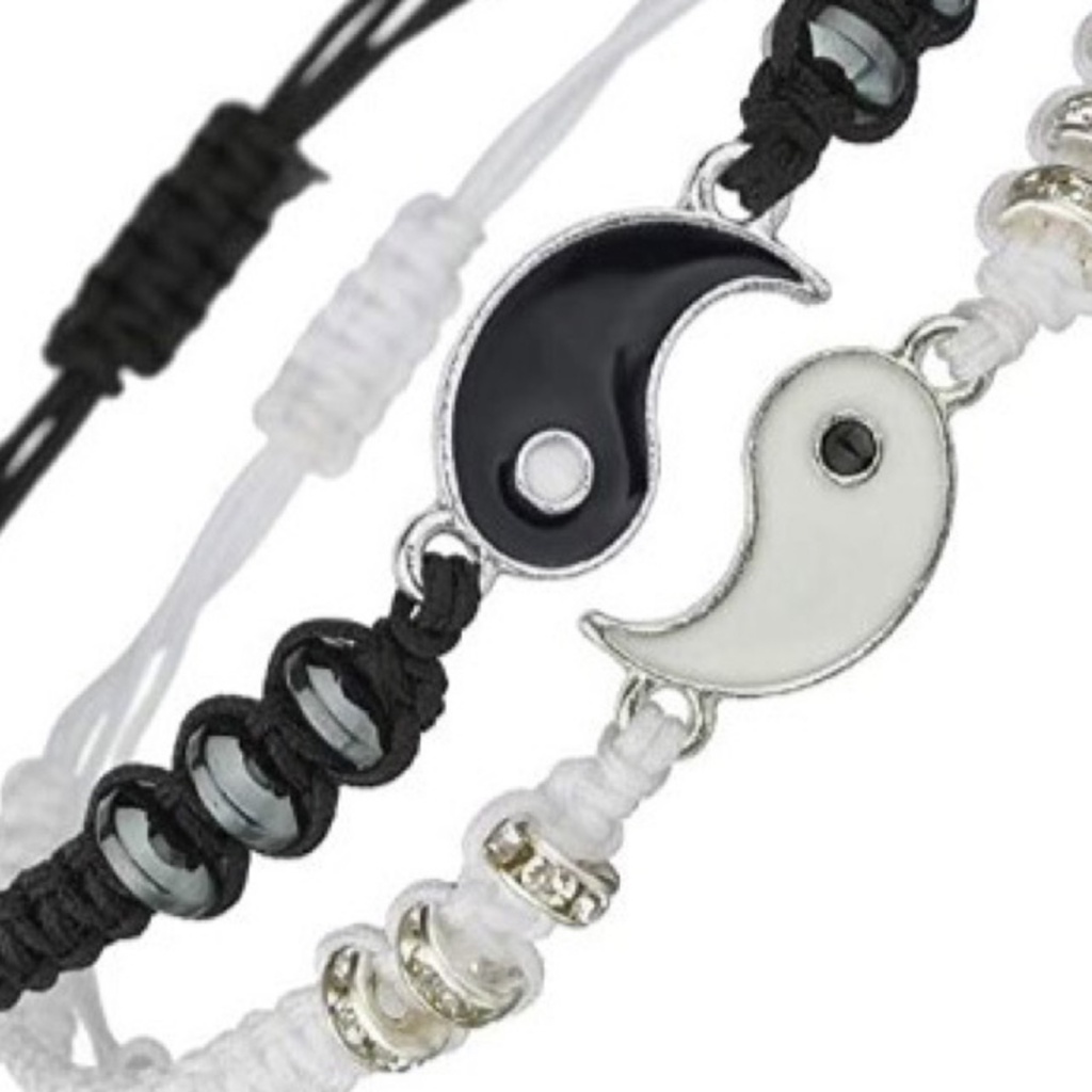 Vòng Tay Dây Bện Mặt Âm Dương Yin Yang 2 Mảnh