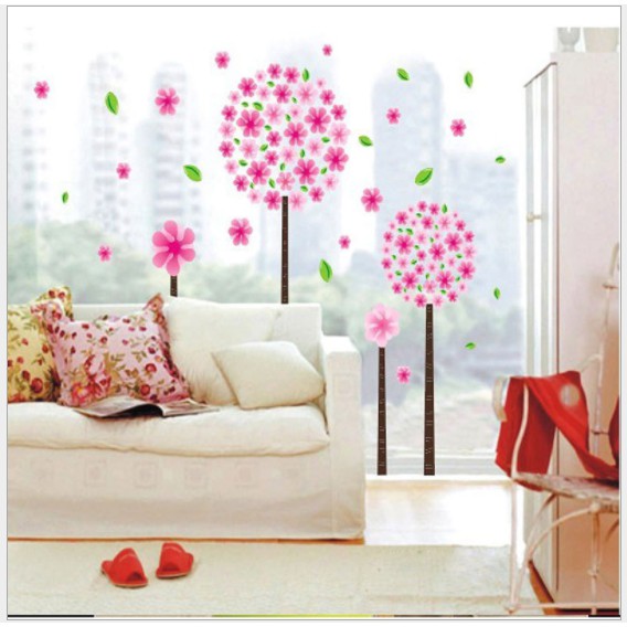 Decal dán tường nhiều  cây hoa màu hồng  mới