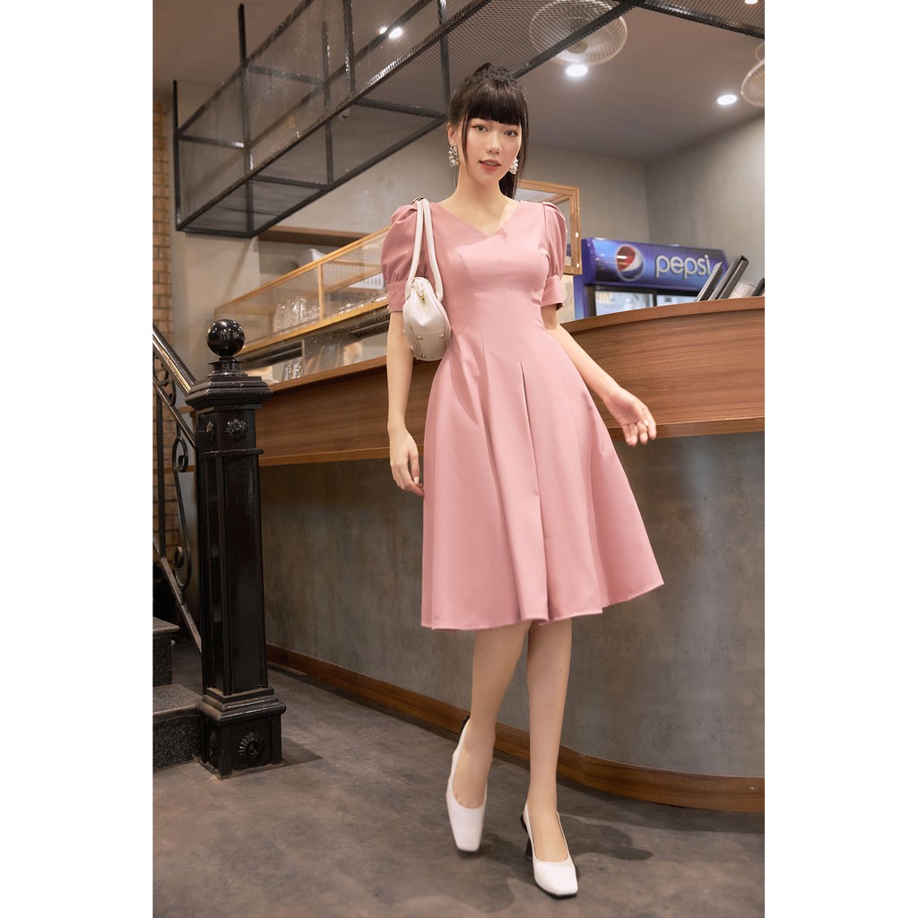 Đầm xòe ngắn tay cổ V tay bồng 20 AGAIN DEW0992 | BigBuy360 - bigbuy360.vn