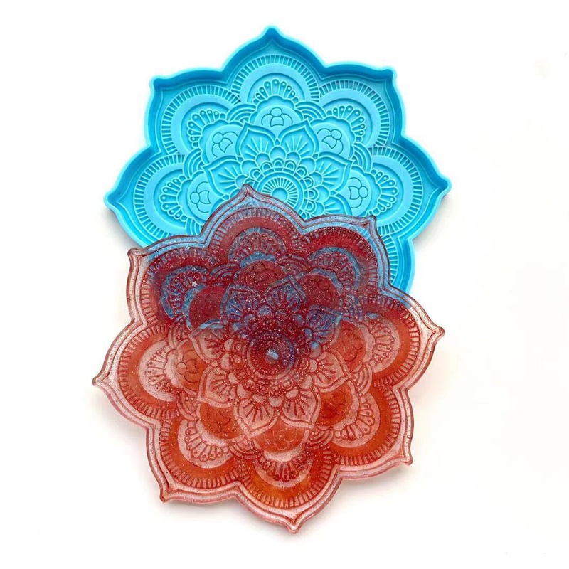 Khuôn Silicone Làm Đế Lót Ly Họa Tiết Hoa Mandala Độc Đáo Trang Trí Nhà Cửa Diy