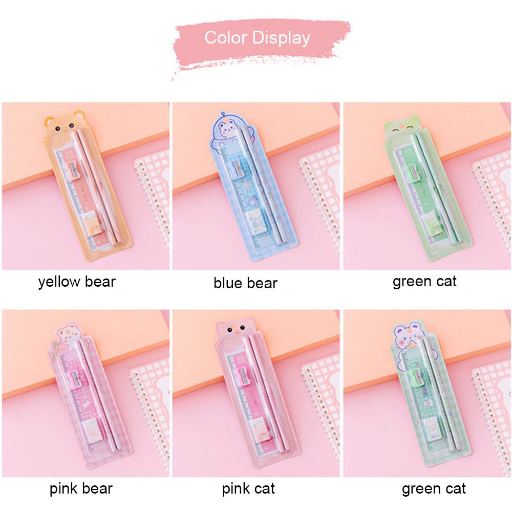 DORAW 5Pcs/Set Student Stationery Pencil New Semester Pencil Sharpener Stationery Set Children's Day Gifts Package Ruler Pupils Eraser