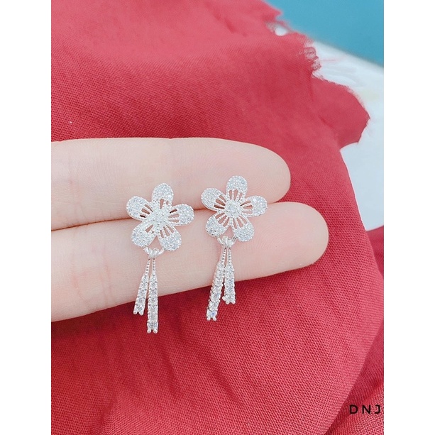 Bộ trang sức nữ bạc ta mặt hoa đính đá dáng dài sang chảnh - Kho sỉ bạc Nhất Linh