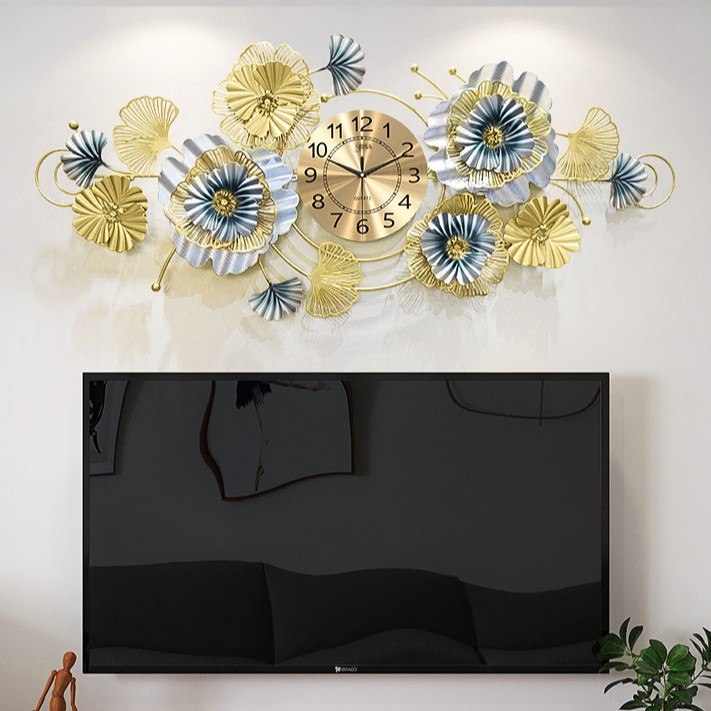 Đồng hồ decor hoa sắt trang trí 3D ấn tượng mã BS203 size 120cm