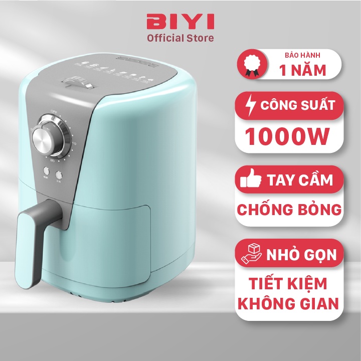 Nồi Chiên Không Dầu BIYI AF-89 1.5L 1000W - Thép không gỉ, phủ chống dính - BH 12 Tháng