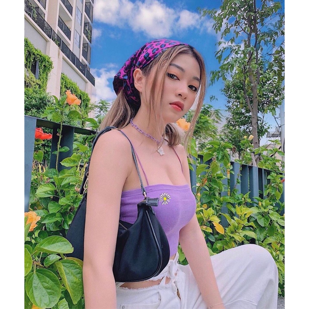 Áo croptop thêu bông hoa cúc xinh  hoa nhí Daisy cute, áo kiểu nữ hai dây mảnh ulzzang quây ống đẹp co giãn CROH 80 -5F