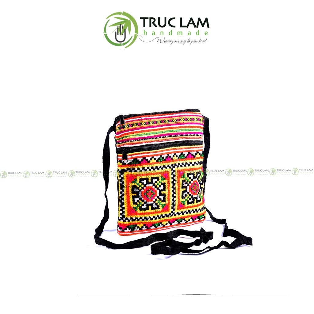 Túi Đeo Chéo Thời Trang Vải Thổ Cẩm Thêu Tay Trúc Lâm Handmade