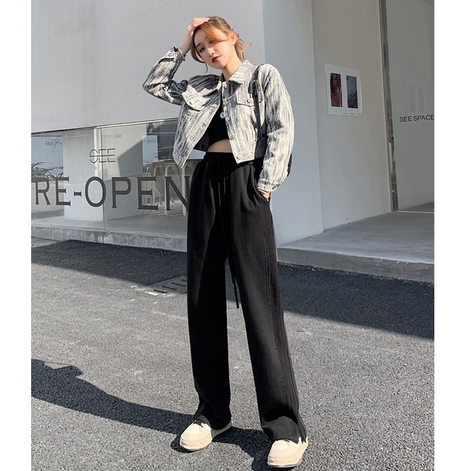 Quần Dài Nữ Ống Rộng Xẻ Tà Thời Trang retro