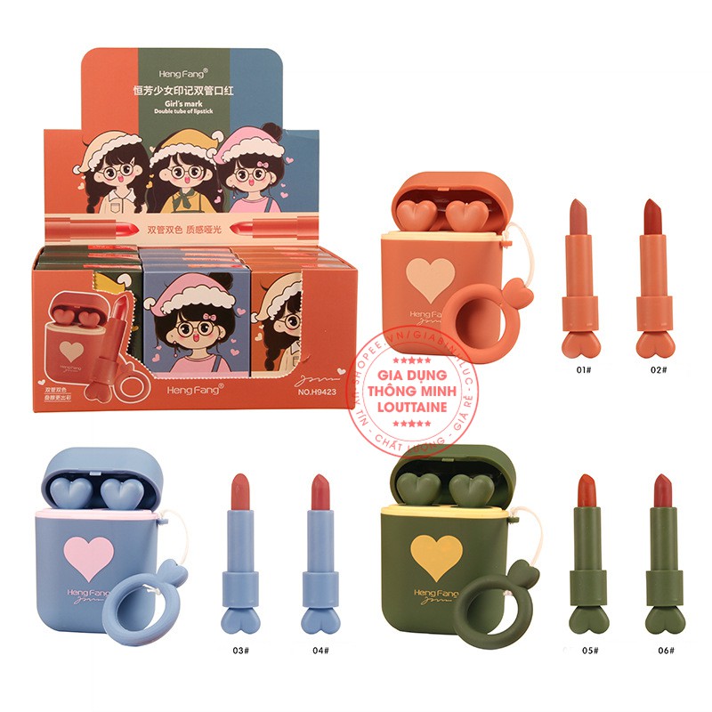 Son Airpod HenFang hàng nội địa Trung cao cấp mềm mịn 3 tone với 6 màu đẹp nhiều màu (set 2 thỏi) | BigBuy360 - bigbuy360.vn