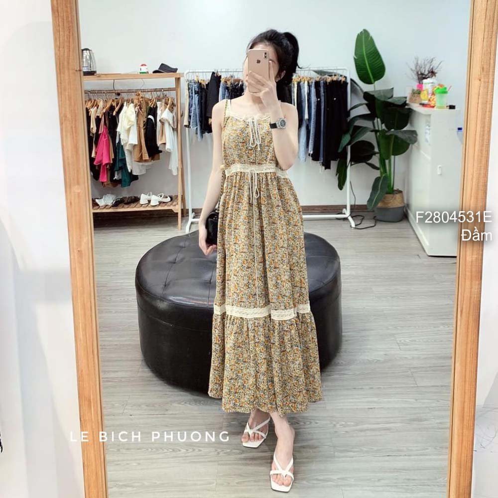 Đầm maxi hoa nhí phối viền ren 2 dây!