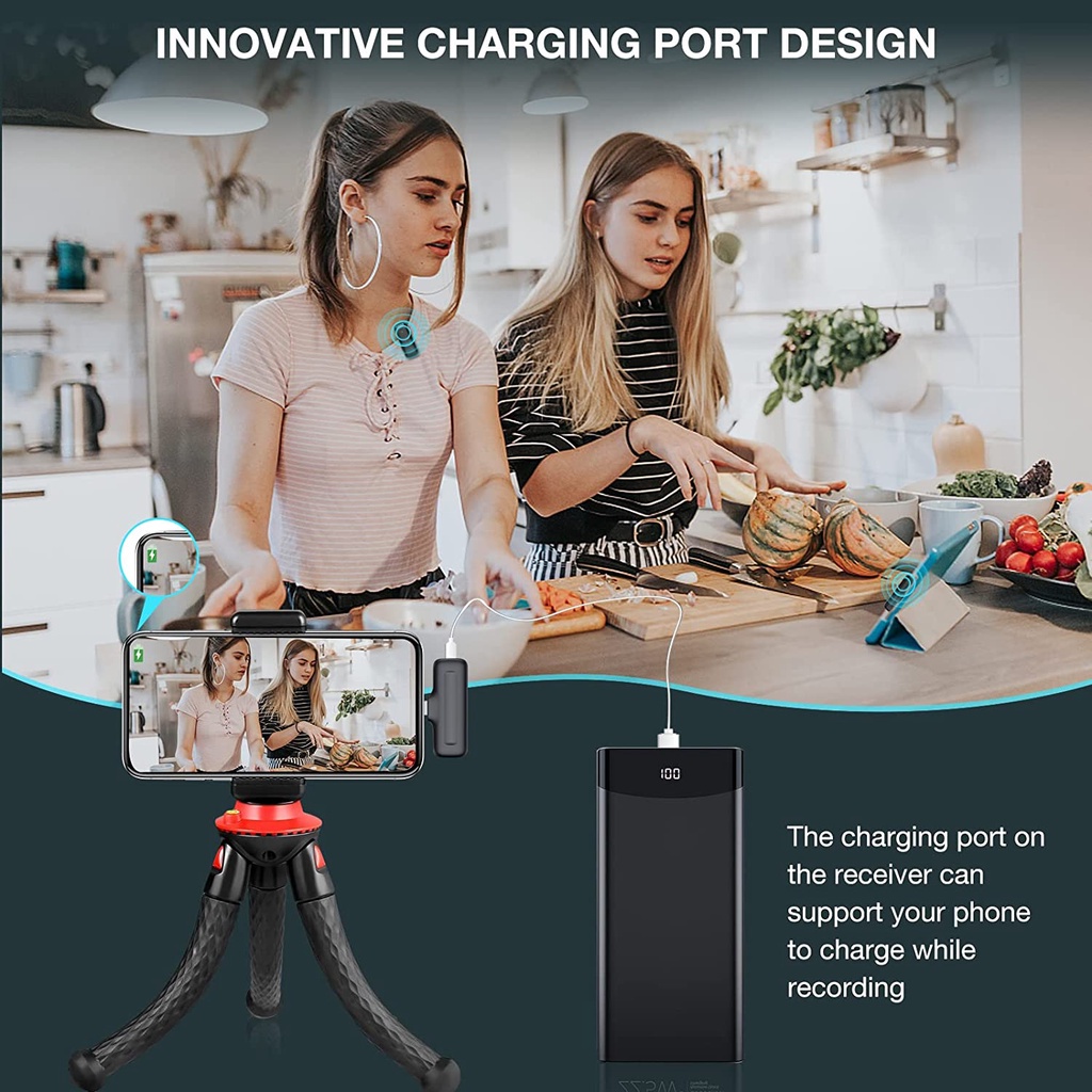 Bộ micro ko dây Tianke mini có hộp sạc thích hợp cho ĐT táo tablet táo Cáp sạc Android OTG thiết bị type C