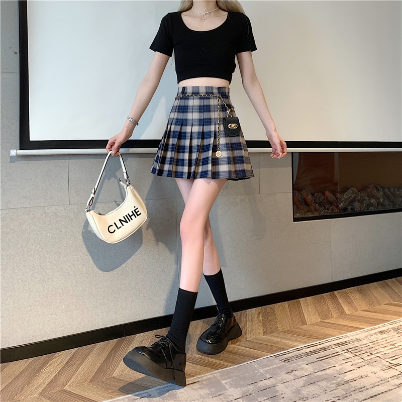 Chân Váy Lưng Cao Họa Tiết Sọc Caro Thời Trang Mùa Hè Theo Phong Cách Hàn Quốc Cho Nữ