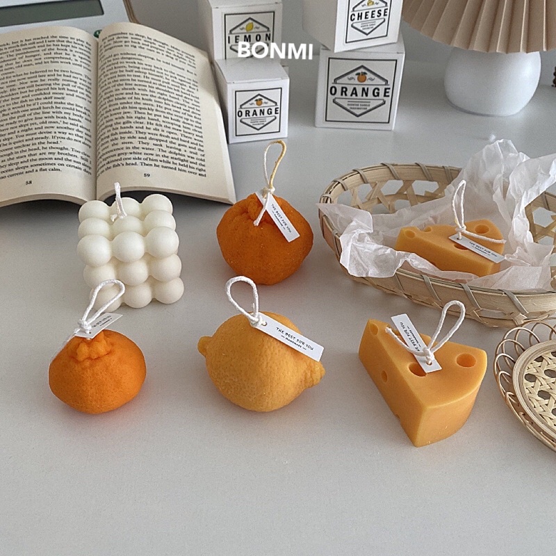 Nến thơm handmade hình macaron, phô mai, trái cây xinh xắn, an toàn - BONMI decor Hàn Quốc