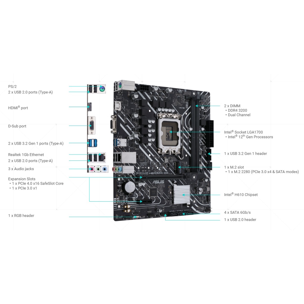 Main Asus PRIME H610M K D4 socket 1700 - Chính Hãng Viết Sơn Phân Phối