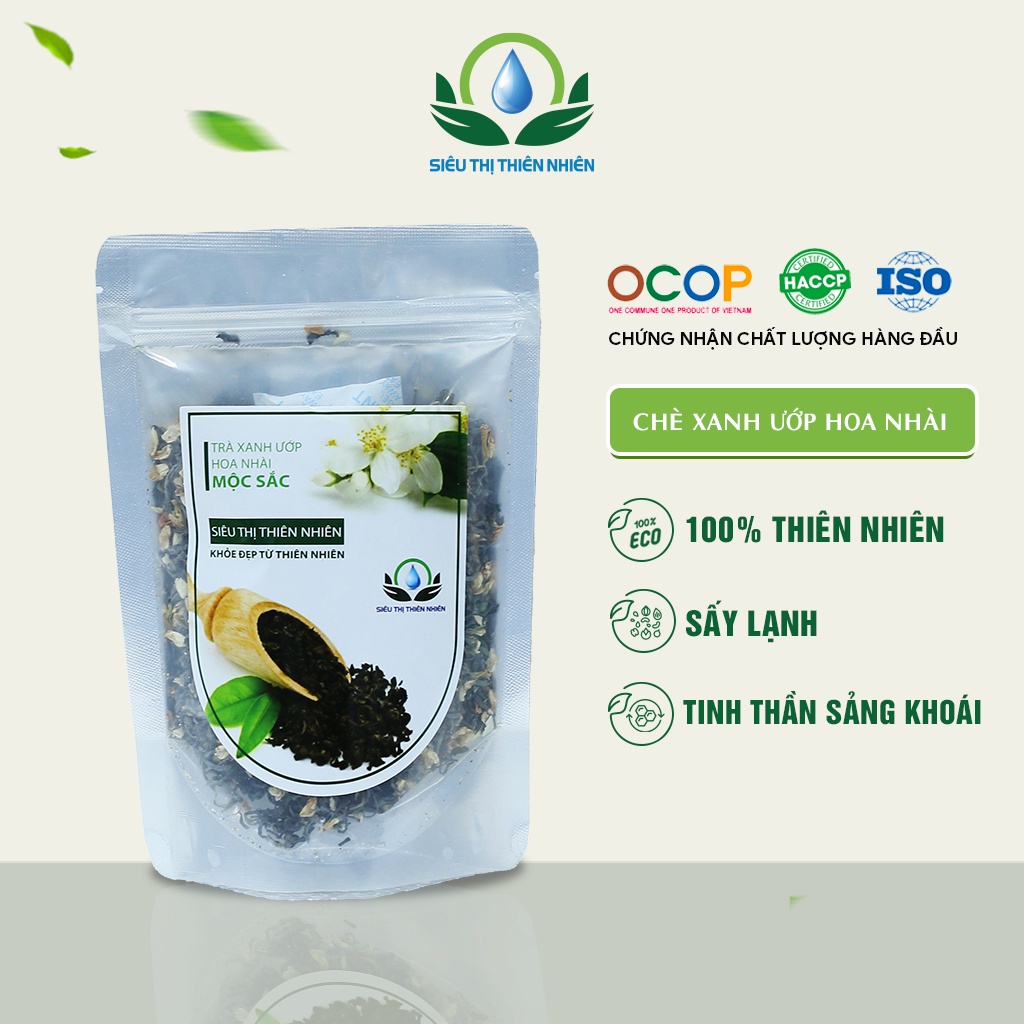 Trà Xanh Ướp Hoa Nhài SIÊU THỊ THIÊN NHIÊN Giúp Tinh Thần Tỉnh Táo, Giảm Stress, Hỗ Trợ Giảm Cân Túi 100G, 200G