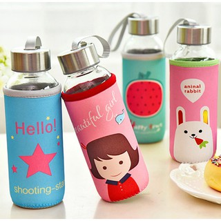 [Sale xả hàng] Bình thuỷ tinh đựng nước, nắp thép không gỉ (có vỏ bọc) - M128