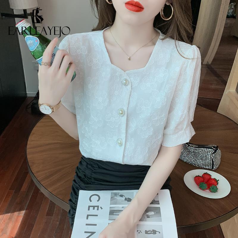 Áo Kiểu Vải Voan Mỏng Tay Phồng Ngắn Thời Trang Hè Thanh Lịch Cho Nữ