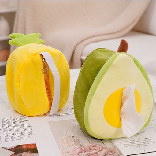 Hộp đựng khăn giấy XIAODUOJIAJU gắn xe hơi phủ lông nhung hình trái cây dễ thương xinh xắn