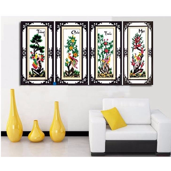 Tranh thêu chữ thập TỨ QUÝ tùng cúc trúc mai 222347-127*72cm