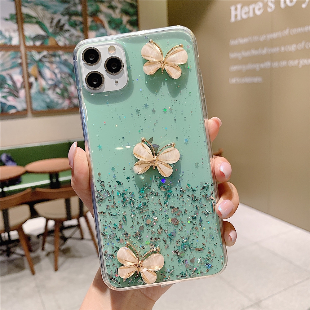 Ốp điện thoại silicone mềm bướm 3D lấp lánh cho APPLE IPHONE 11 PRO MAX X XS MAX XR 7 8 PLUS 6 6S PLUS