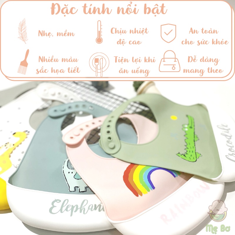 Yếm ăn dặm silicon có máng các hình, mềm, cho bé từ 6 tháng đến 4 tuổi mềm mại, không BPA