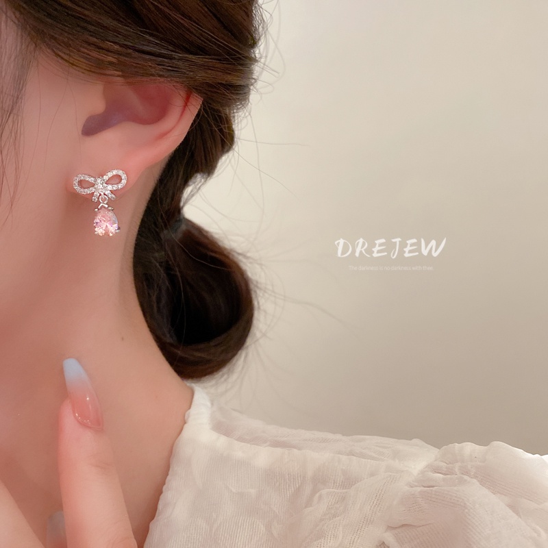 Set 4 khuyên tai DREJEW Sty 2 mạ bạc đính đá zircon hình giọt nước phong cách ngọt ngào thời trang