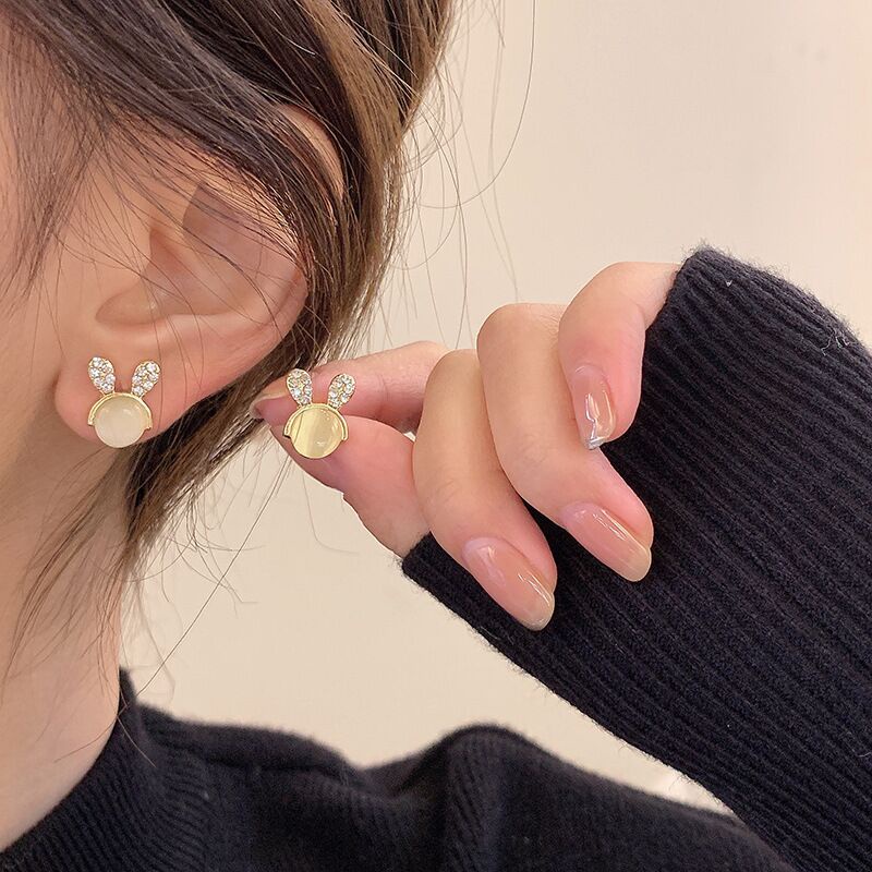 1 Đôi Khuyên Tai Hình Thỏ Đính Đá Opal Thanh Lịch Dành Cho Nữ