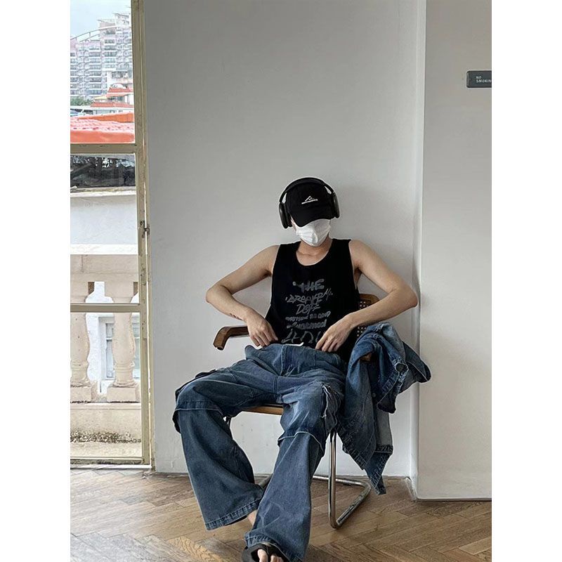 Quần Yếm Denim Dáng Rộng Nhiều Túi Có Khóa Kéo Phong Cách Công Nghiệp