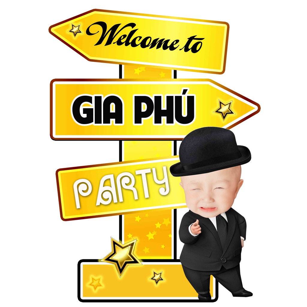 Bảng Welcome chèn hình Chibi của bé, thiết kế theo yêu cầu trang trí tiệc sinh nhật