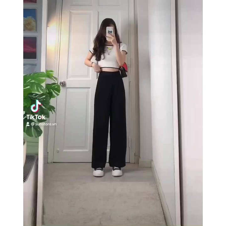 Quần ống rộng nữ, Quần ống suông lưng cao khóa sườn vải mềm không nhăn đứng form Q0002