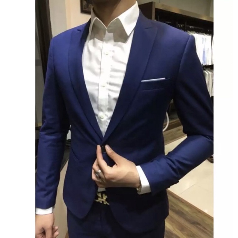 Bộ vest nam màu xanh tối cao cấp dáng ôm body phù hợp đi tiệc đi chơi