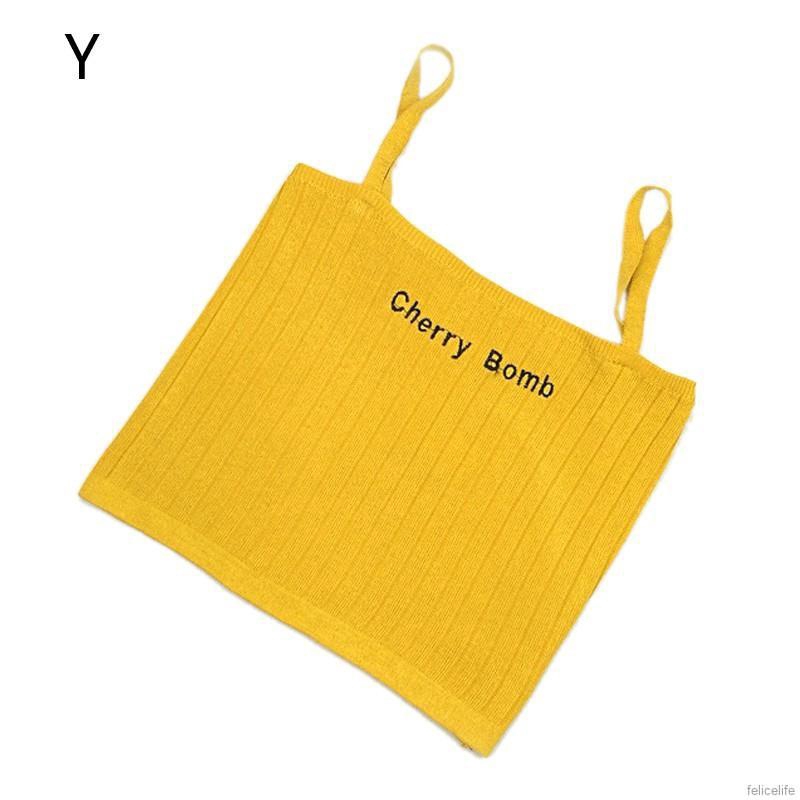 Áo 2 dây cổ vuông màu trơn gợi cảm cá tính thêu chữ Cherry Bomb dành cho bạn nữ