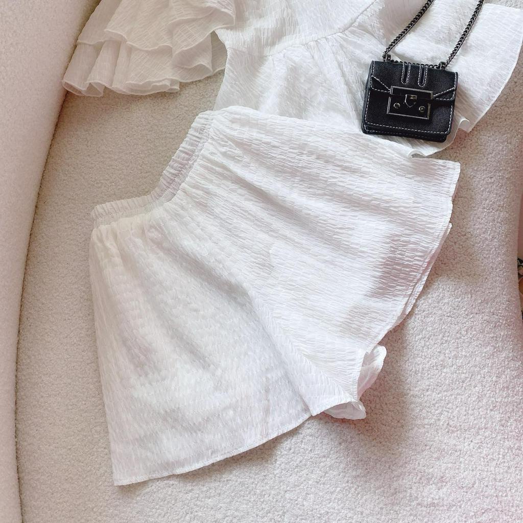 SET ÁO TRẮNG XỐP TRỄ VAI TAY TẦNG + SHORT