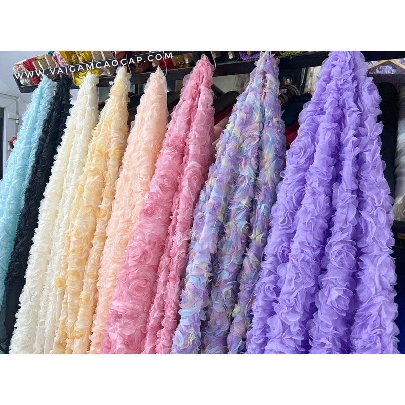 Vải Ren Hoa Hồng 3D