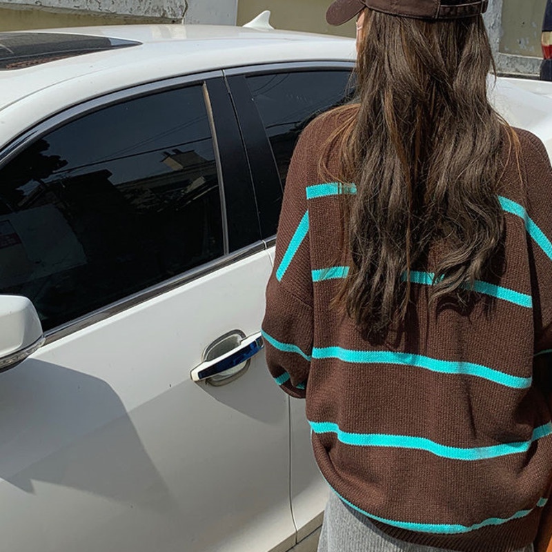 Áo len tay dài dáng rộng kẻ sọc ngang trẻ trung hợp thời trang