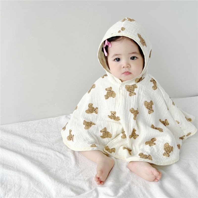 Áo Choàng Chống Gió Chống Nắng In Hình Gấu Dễ Thương Cho Bé 3 Tuổi