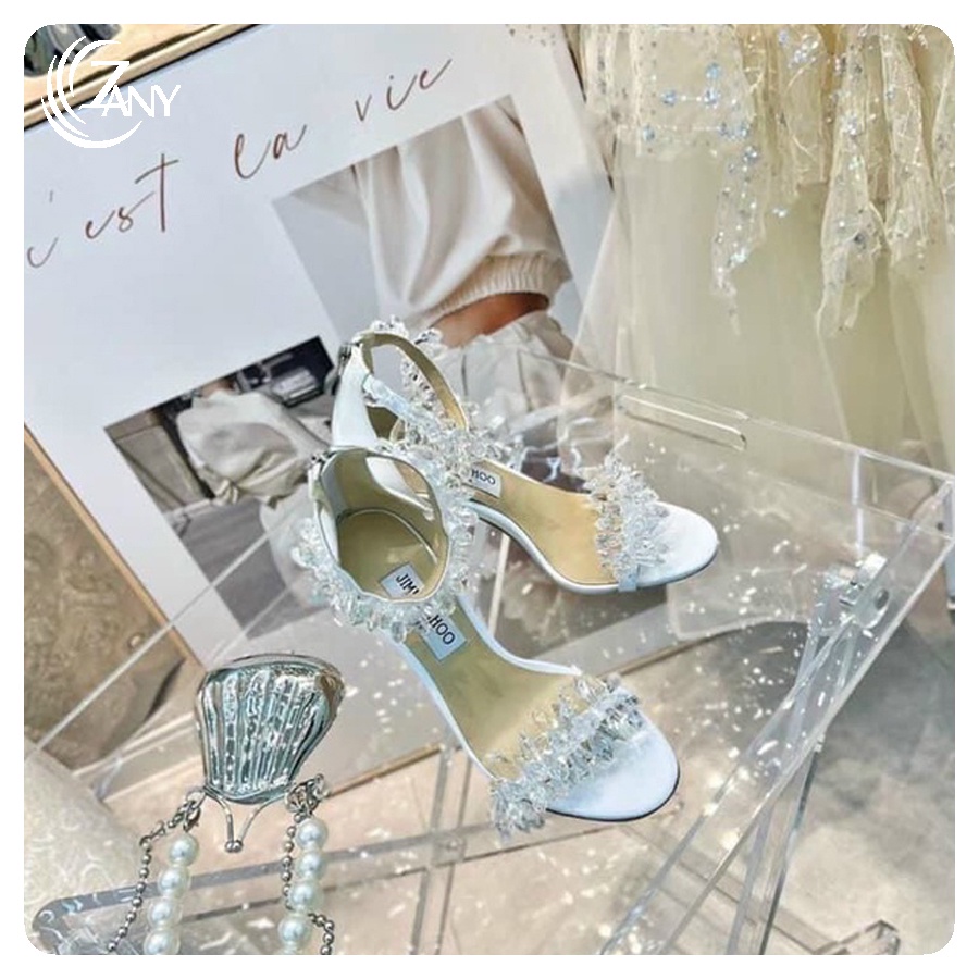 Giày cao gót nữ đế nhọn quai ngang đính đá hoa nổi tiểu thư sang trọng - Zany Store