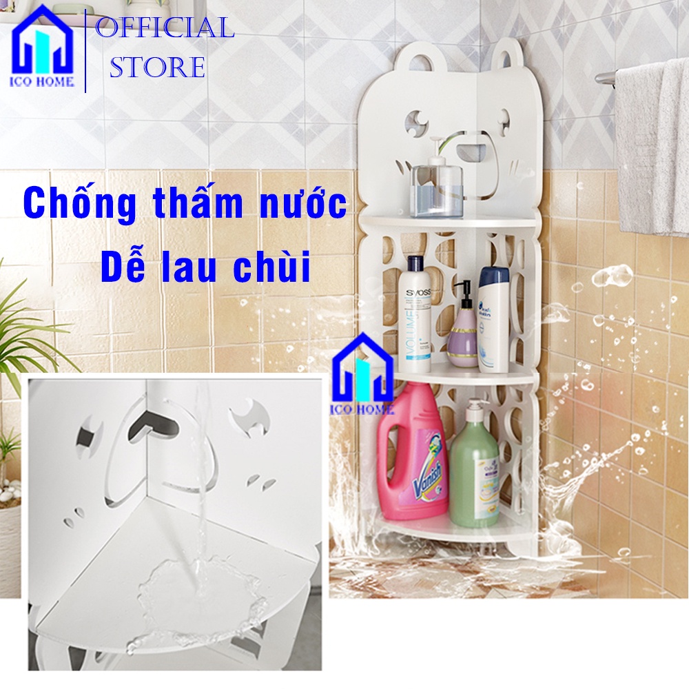 Kệ góc tường đa năng 3 tầng SIÊU CHẮC để đồ nhà tắm nhà bếp cao cấp siêu tiện lợi, hình Gấu - ICO HOME