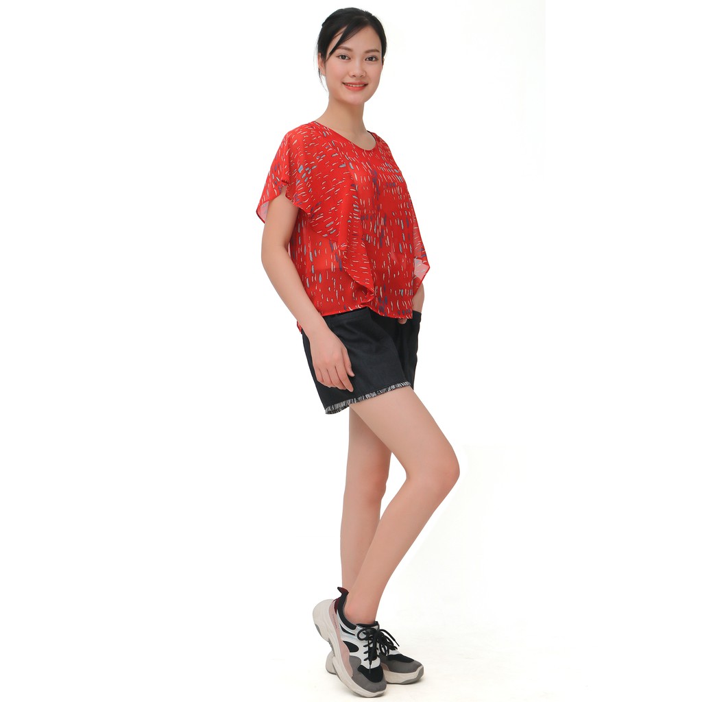 Áo kiểu nữ Narsis L9010 màu đỏ phối hoa xanh