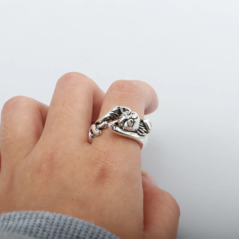 Nhẫn hở unisex hình mèo tài lộc dễ thương điều chỉnh được màu bạc thanh lịch đáng yêu phổ biến dùng làm quà cho bạn bè