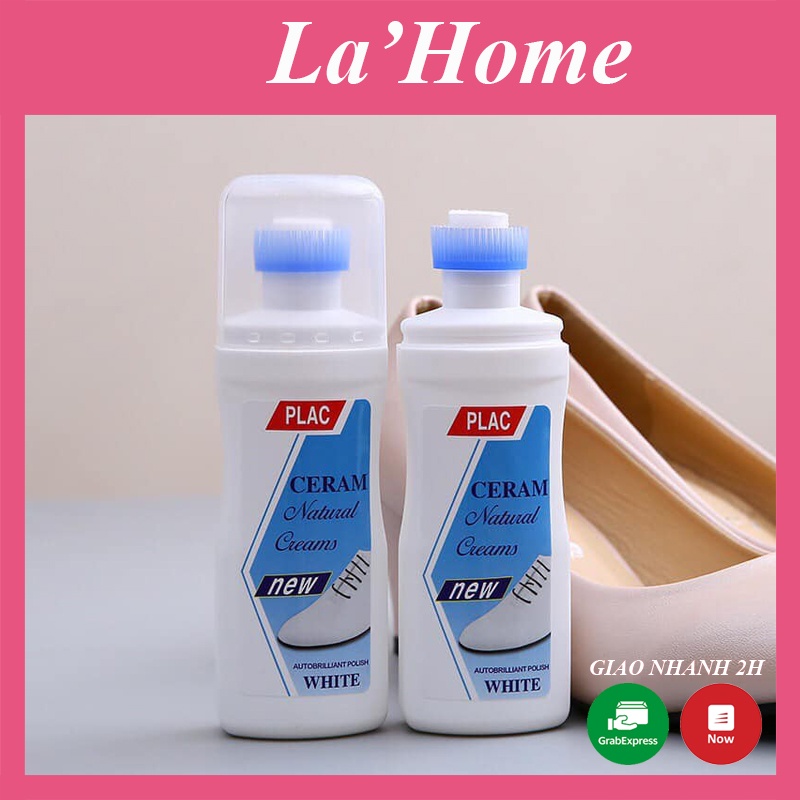 Lọ tẩy trắng giầy dép PLAC CREAM WHITE 100ml La'Home, chai tẩy trắng túi xách dạng đầu cọ