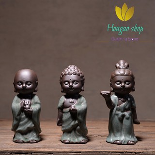 Tượng gốm men sứ Tam thánh tây phương mini nhiều mẫu, tượng gốm tử sa cao cấp trang trí khay trà, phong thủy